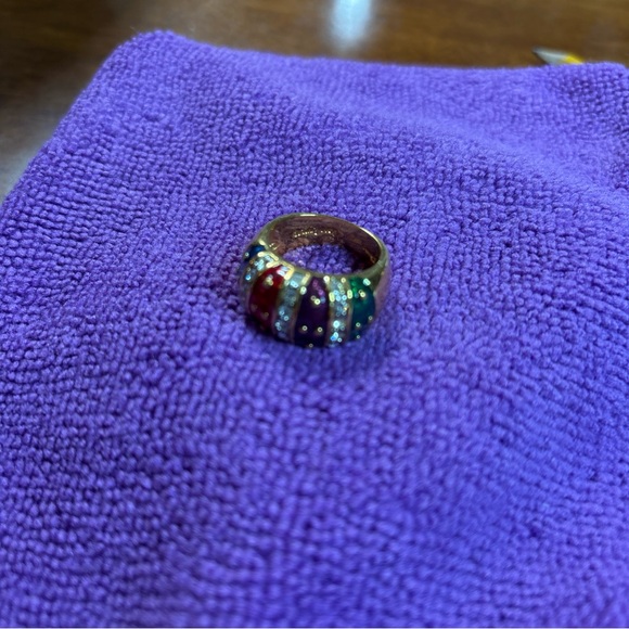 178 Joan Rivers Red, Blue, Green&Purple Enamel Rhinestone Gold Tone Dome  7.75 - Picture 2 of 10